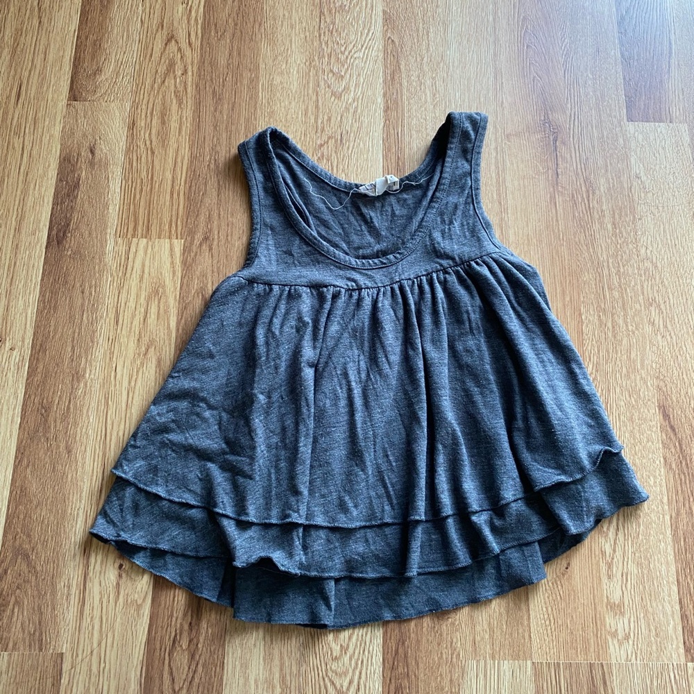 Grey Ruffled Tank Top